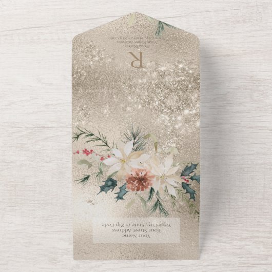 Invitation Tout En Un Code QR Gold Pine & Berries (Dehors)