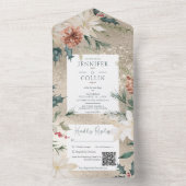 Invitation Tout En Un Code QR Gold Pine & Berries (À l'intérieur)