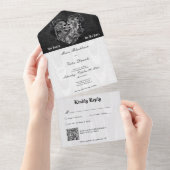 Invitation Tout En Un Code QR gothique noir et blanc Squelette Couple (Déchirure)