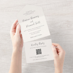 Invitation Tout En Un Code QR ivoire moderne Mariage simple