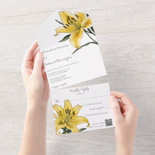 Invitation Tout En Un Code QR jaune or délicat (Déchirure)