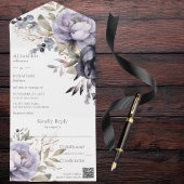 Invitation Tout En Un Code QR Lavender et Black Peonies