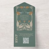 Invitation Tout En Un Code QR Mariage Art Nouveau Vert (À l'intérieur)