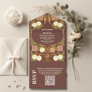 Invitation Tout En Un Code QR Mariage Art Nouveau Vintage