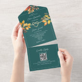 Invitation Tout En Un Code QR Mariage Automne Sarcelle (Déchirure)