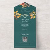 Invitation Tout En Un Code QR Mariage Automne Sarcelle (À l'intérieur)