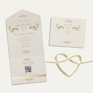 Invitation Tout En Un Code QR Mariage Baroque Or