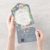 Invitation Tout En Un Code QR Mariage bleu Dusty (Déchirure)