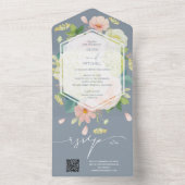 Invitation Tout En Un Code QR Mariage bleu Dusty (À l'intérieur)