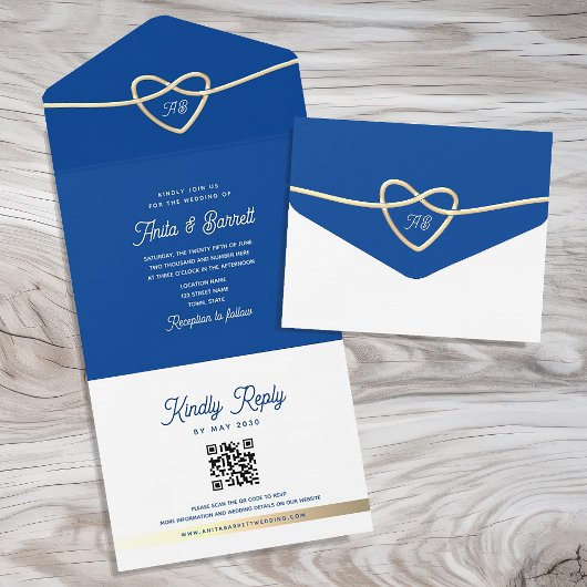 Invitation Tout En Un Code QR Mariage Bleu Royal