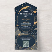 Invitation Tout En Un Code QR Mariage Céleste Bleu Nuit Or (À l'intérieur)