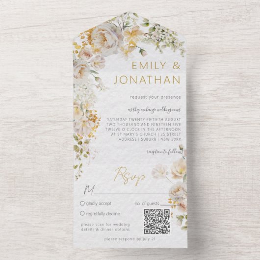 Invitation Tout En Un Code QR Mariage de prairie élégant (À l'intérieur)