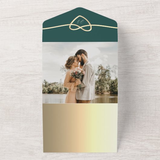 Invitation Tout En Un Code QR Mariage Emerald Green Monogram (Dehors)