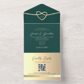 Invitation Tout En Un Code QR Mariage Emerald Green Monogram (À l'intérieur)