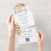 Invitation Tout En Un Code QR Mariage Floral Aquarelle Script (Déchirure)