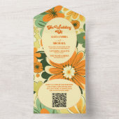 Invitation Tout En Un Code QR Mariage Floral Boho Rétro Groovy (À l'intérieur)