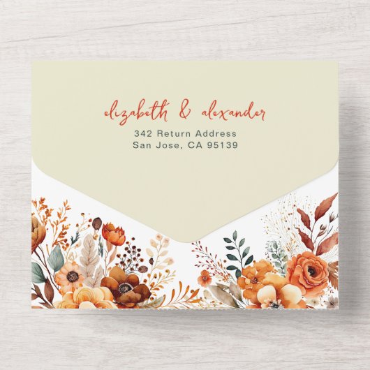 Invitation Tout En Un Code QR mariage floral élégant (Verso)