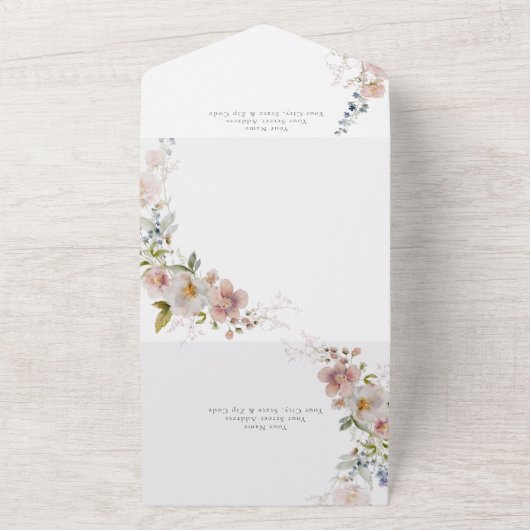 Invitation Tout En Un Code QR Mariage floral élégant (Dehors)