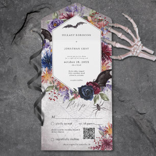 Invitation Tout En Un Code QR Mariage Halloween Couleurs Gothiques Rusti