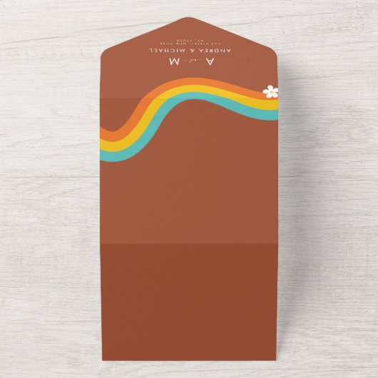 Invitation Tout En Un Code QR Mariage Hippie Rétro Groovy Daisy Rainbow (Dehors)