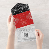 Invitation Tout En Un Code QR Mariage Noir et Rouge Gothique (Déchirure)
