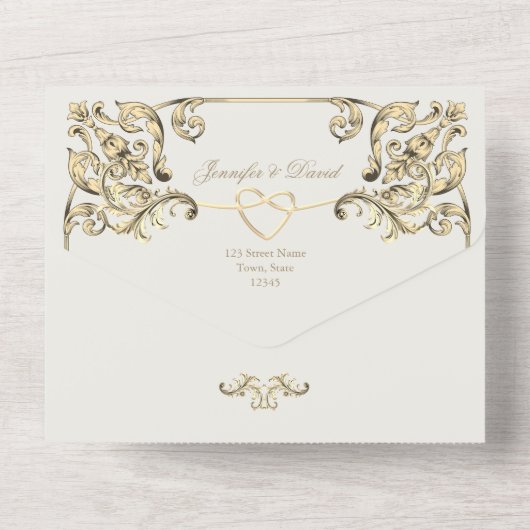 Invitation Tout En Un Code QR Mariage or baroque (Verso)