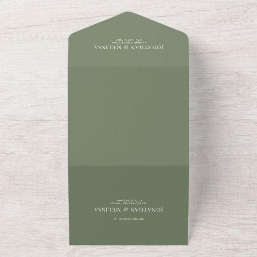 Invitation Tout En Un Code QR | Mariage photo Deep Sage Green Overlay (Dehors)
