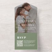 Invitation Tout En Un Code QR | Mariage photo Deep Sage Green Overlay (À l'intérieur)