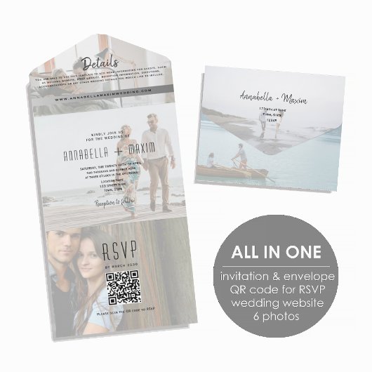 Invitation Tout En Un Code QR Mariage Photo Moderne