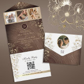 Invitation Tout En Un Code QR Mariage Rustique Wood Grange
