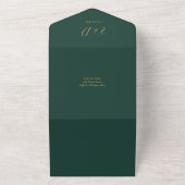 Invitation Tout En Un Code QR Mariage Script Hearts Emerald et Or (Dehors)