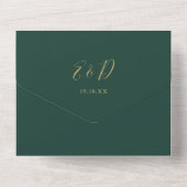 Invitation Tout En Un Code QR Mariage Script Hearts Emerald et Or (Verso)