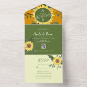 Invitation Tout En Un Code QR Mariage Tournesol Boho (À l'intérieur)