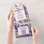 Invitation Tout En Un Code QR mariage unique lavande florale (Déchirure)