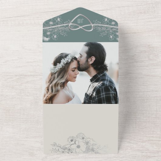 Invitation Tout En Un Code QR Mariage vert Sage moderne (Dehors)