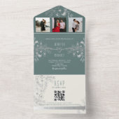 Invitation Tout En Un Code QR Mariage vert Sage moderne (À l'intérieur)