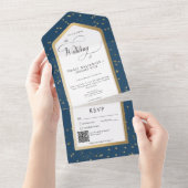 Invitation Tout En Un Code QR moderne bleu et blanc étoile or (Déchirure)