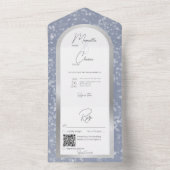 Invitation Tout En Un Code QR moderne Dusty Blue & Snow Silver Foil (À l'intérieur)
