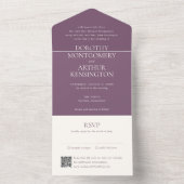 Invitation Tout En Un Code QR moderne violet élégant Mariage (À l'intérieur)