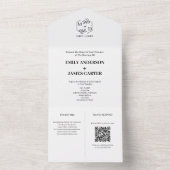 Invitation Tout En Un Code QR Monogramme Botanique Minimal pour Mariage (À l'intérieur)