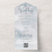 Invitation Tout En Un Code QR monogramme de flocons de neige Mariage d'h (À l'intérieur)