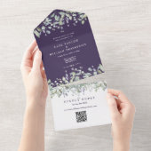 Invitation Tout En Un Code QR Monogramme Fleur de Lilas Mariage Violet (Déchirure)
