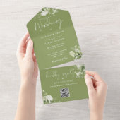 Invitation Tout En Un Code QR Monogramme Fleurs Vert de mousse Mariage (Déchirure)