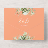 Invitation Tout En Un Code QR Monogramme Floral de Verdure de Pêche Mari (Verso)