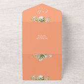Invitation Tout En Un Code QR Monogramme Floral de Verdure de Pêche Mari (Dehors)