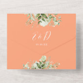 Invitation Tout En Un Code QR Monogramme Floral de Verdure de Pêche Mari (Verso)
