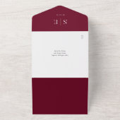 Invitation Tout En Un Code QR monogramme mariage bordeaux et or (Dehors)