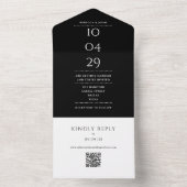 Invitation Tout En Un Code QR Monogramme Noir Et Blanc Date De Mariage (À l'intérieur)