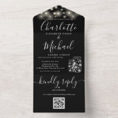 Invitation Tout En Un Code QR noir et blanc Mason Jars Lumières Mariage (À l'intérieur)