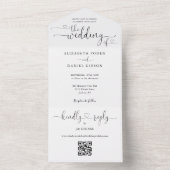 Invitation Tout En Un Code QR noir et blanc Script coeurs Mariage (À l'intérieur)